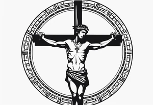 Crucified man inside a circle of Roman numerals with roman numerals on it tattoo idea