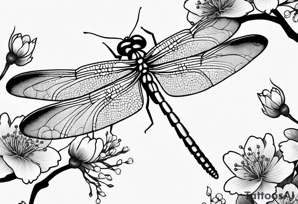 dragon fly with cherry blossoms tattoo idea