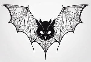 Bat, cat Head, upside down, wings made of spider web, wings wide open tattoo idea