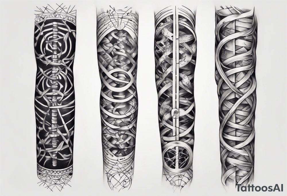 full arm tattoo for man with dna strands tattoo idea