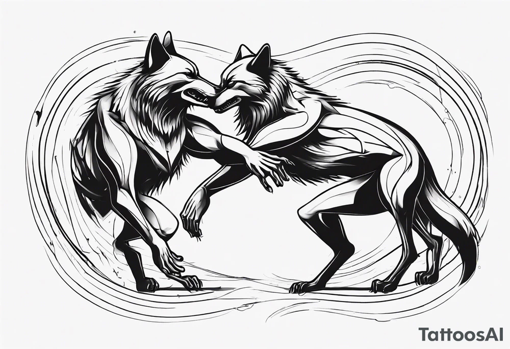 two wolves dancing the tango. extremely simplified tattoo idea