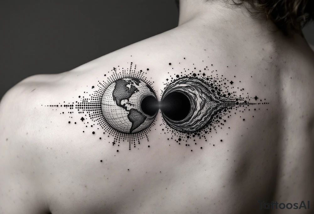 2 different worlds on both sides of a black hole tattoo idea