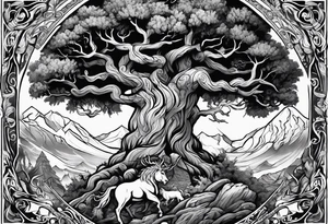 yggdrasil Viking battle scene to go on a back tattoo idea