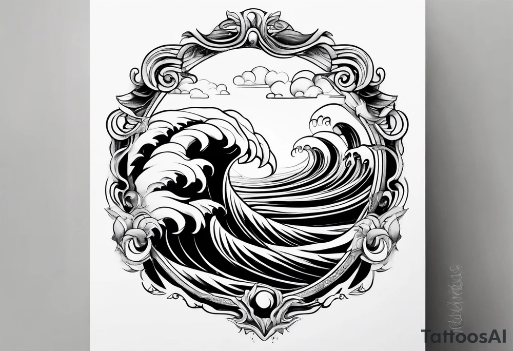 Ocean wave at sunset tattoo idea
