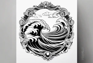 Ocean wave at sunset tattoo idea