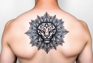 intricate mandala with a sacred panther with geometry and cosmic tattoo idea