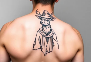 deer wearing wizards clothes and hat tattoo idea