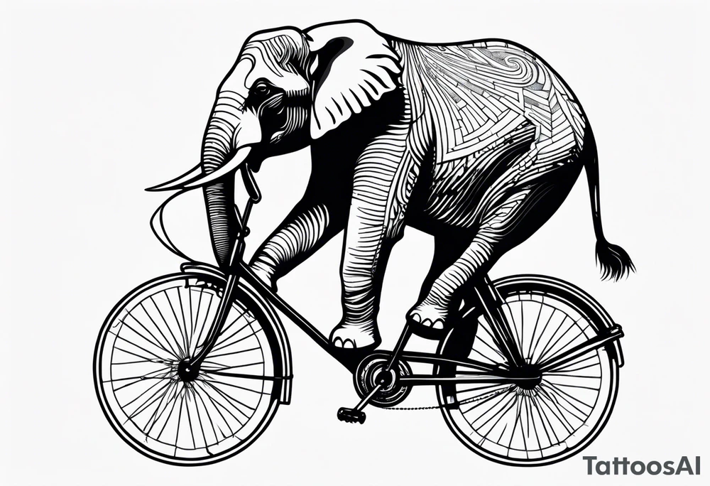 An elephant rides a bicycle tattoo idea