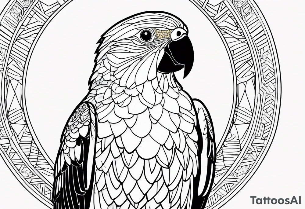 geometric black headed caique parrot tattoo idea