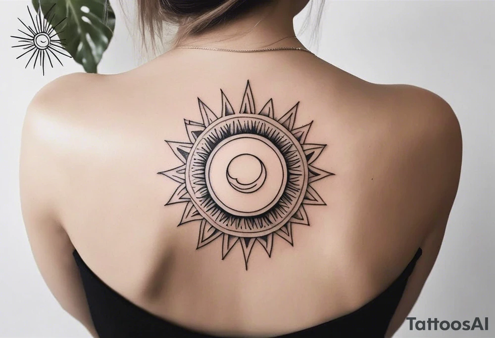 a mixture of minimalist/fine line/tribal tattoo design that is mainly minimalist with fine lines. unique Design of the sun that resembles a connection to the sun. It further resembles the sun's energy. Make it simple to draw and focus on the rays of sunshine

i dont want the entire sun. no flower shape. unique shape. no face tattoo idea