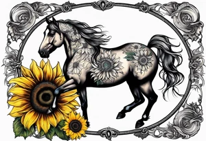 Horse, compass, sunflower tattoo idea