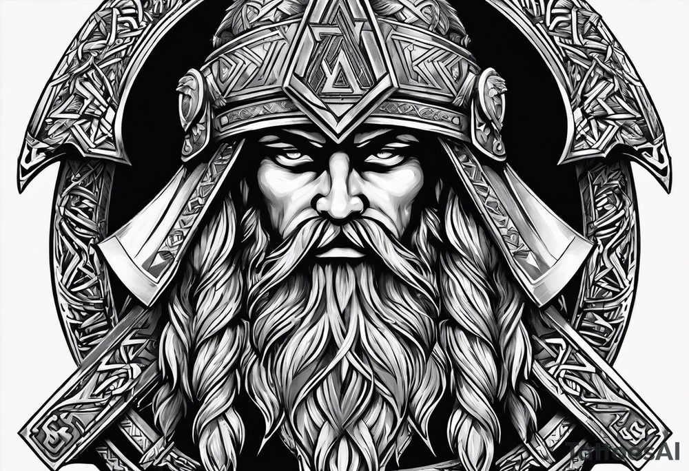 Valhalla sword shield axe Valknut tattoo idea