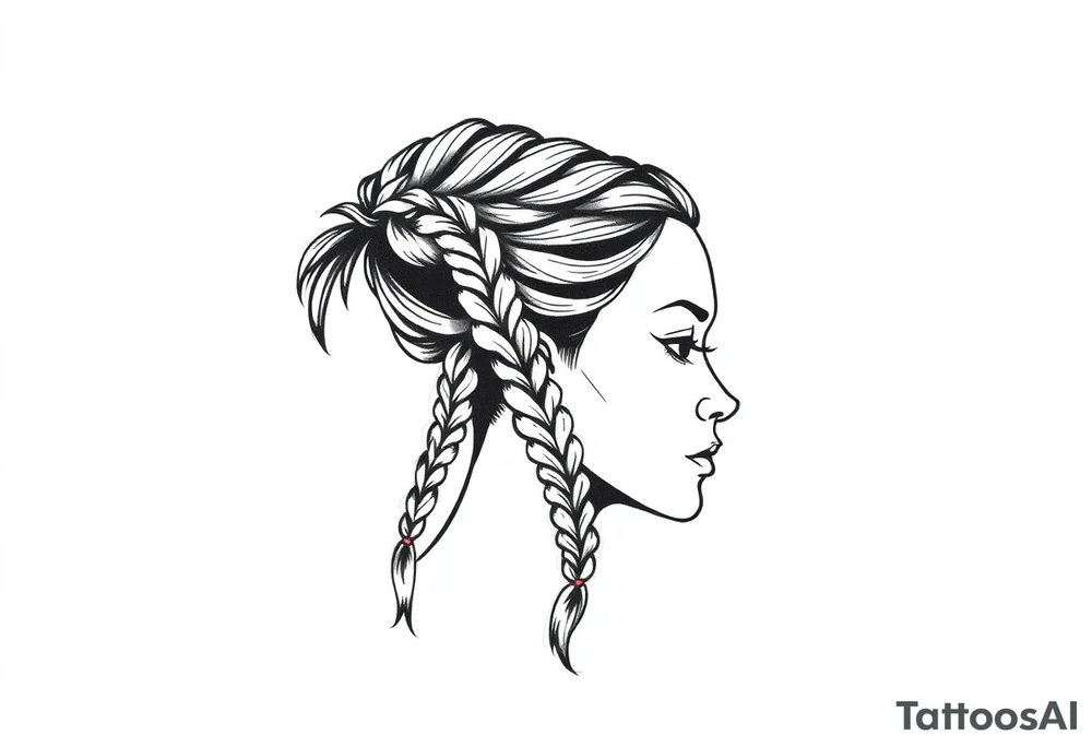 Female Native American dark braided hair tattoo idea