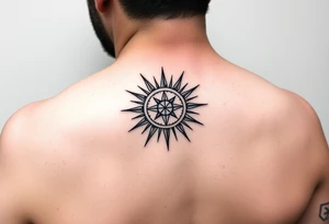 minimal line design for inner forearm. Add a sun with rays that is also a compass with a bit of abstract lines coming down and circling around tattoo idea