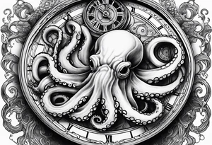 Octopus attacking an old pocket watch with his tentacles tattoo idea