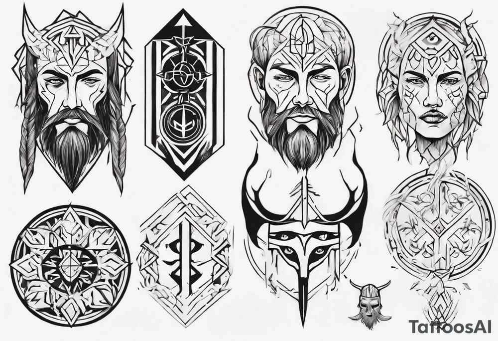 nordic face with rune tattoo idea