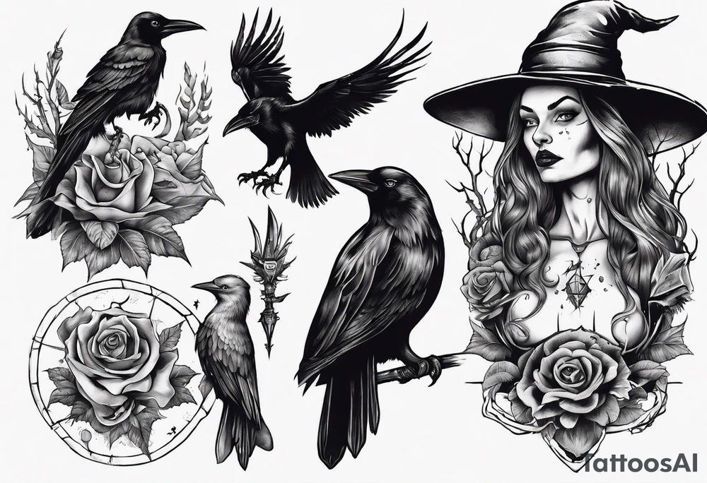 witch with crows tattoo idea