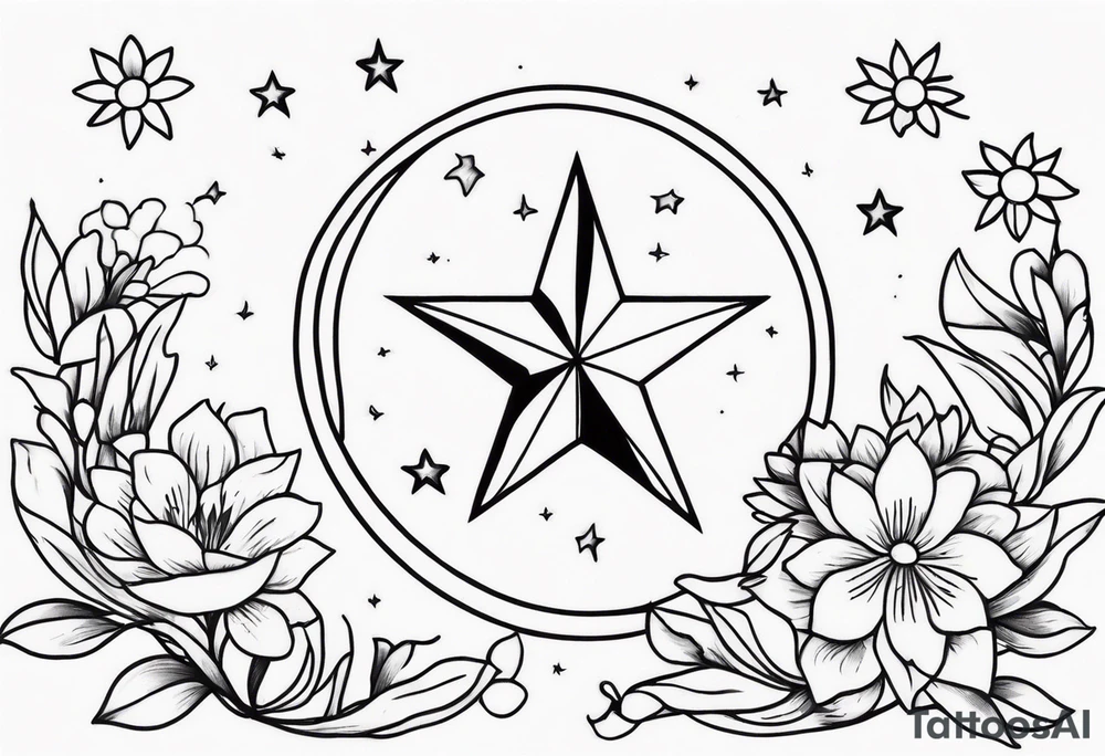 Moon stars flowers tattoo idea
