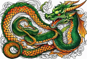 Snake dragon green orange tattoo idea