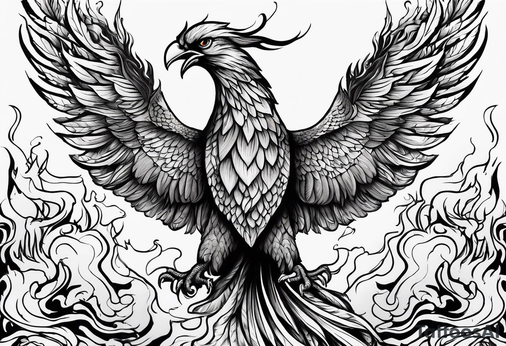 Bold text "BURN IT DOWN" engulfed with flames and smoke of a phoenix tattoo idea Bold text "BURN IT DOWN" engulfed with flames and smoke of a phoenix tattoo idea