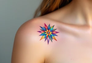 A rainbow-colored eight-pointed star tattoo celebrates inclusivity and universal love. tattoo idea