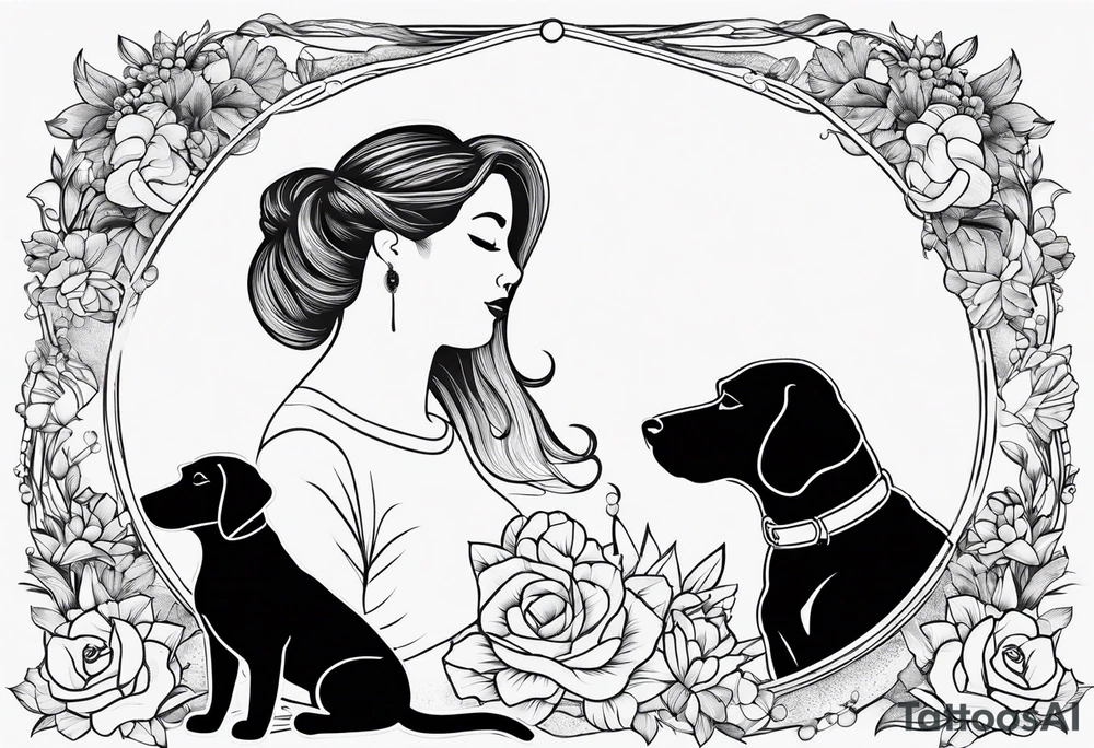 family outline with mom dad son and dog side view tattoo idea