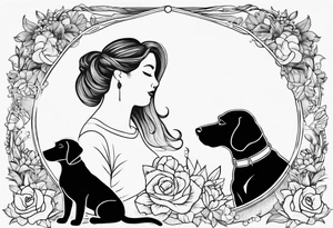 family outline with mom dad son and dog side view tattoo idea