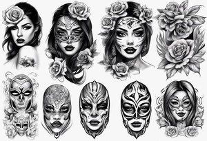 realistic chicano arm sleeve
masks women faces tattoo idea