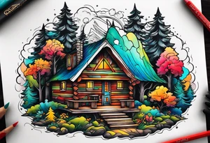 small cabin in the woods tattoo idea