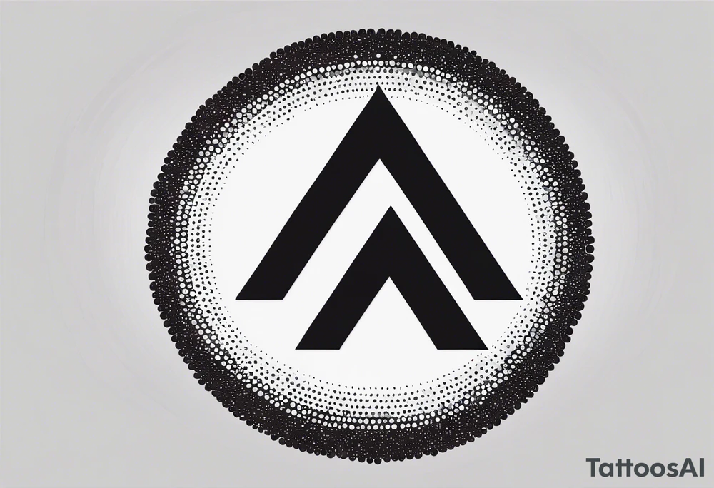 Simplistic symbol large delta inside a circle. Circle is made from chain. Shade of a letter K in a background. tattoo idea