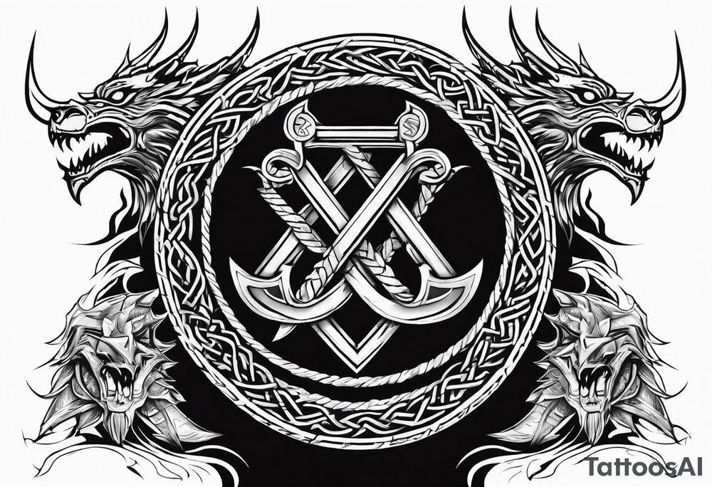 Valhalla sword shield dragon axe Valknut barbed wire chains tribal tattoo idea