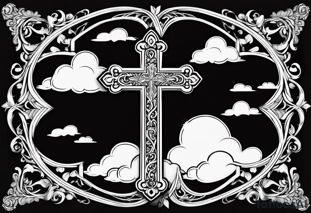 a simple religious cross, surrounded by clouds tattoo idea a simple religious cross, surrounded by clouds tattoo idea