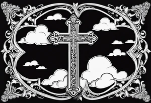 a simple religious cross, surrounded by clouds tattoo idea