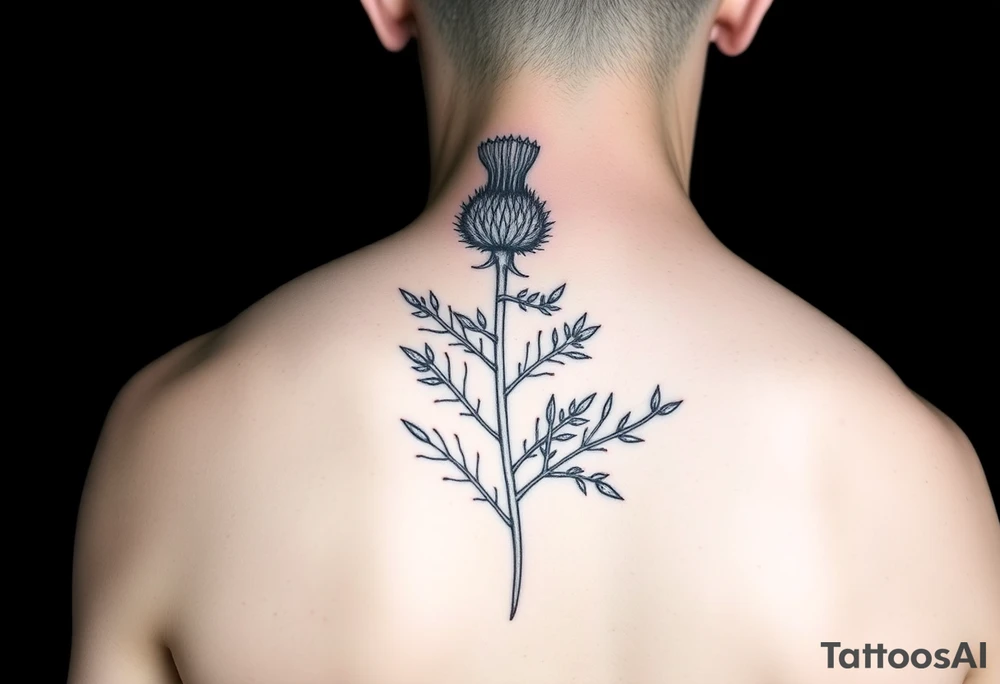 hybrid botanical drawing of scottish thistle, olive branch/olive, and cat nip for a wrap around wrist tattoo tattoo idea