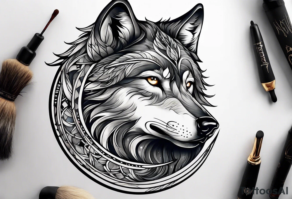 Wolf and moon tattoo idea