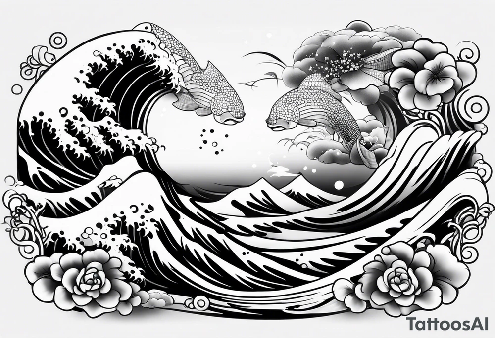 japanese sleeve tattoo with water elements tattoo idea