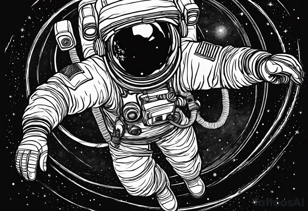 astronaut reaching out into the void for his astronaut partner is being pulled into a black hole the looks identical to earth tattoo idea