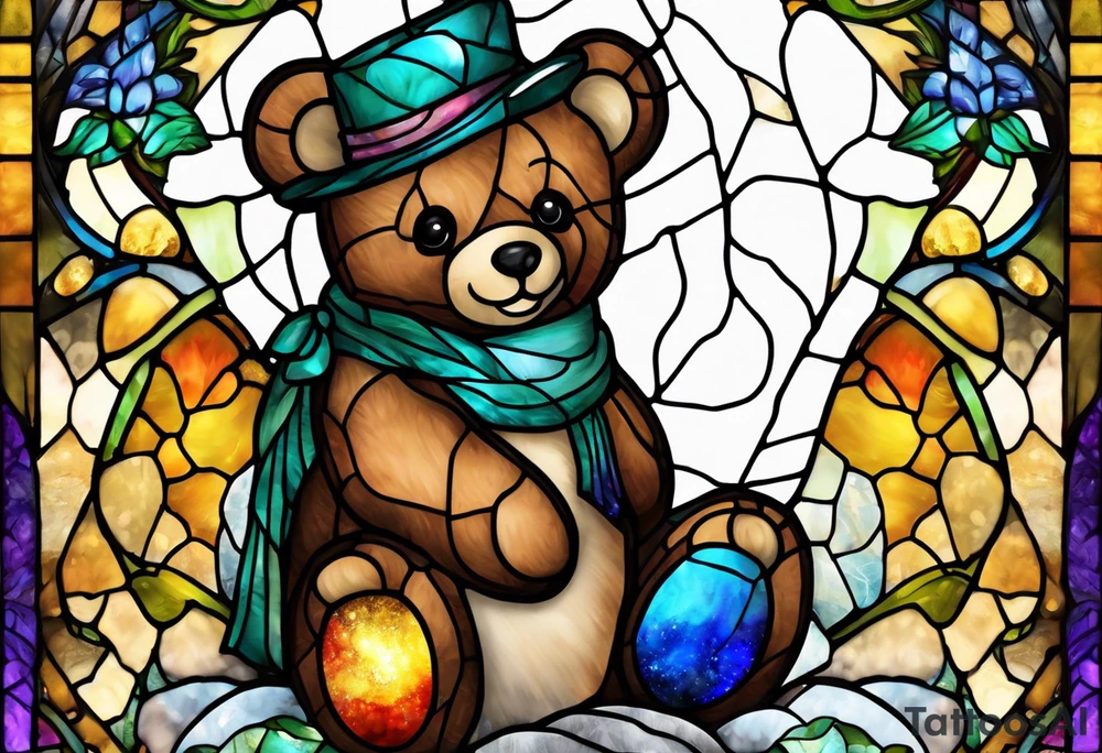 Teddy bear stained glass tattoo idea