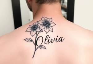 May birth flower with the name Olivia in script tattoo idea