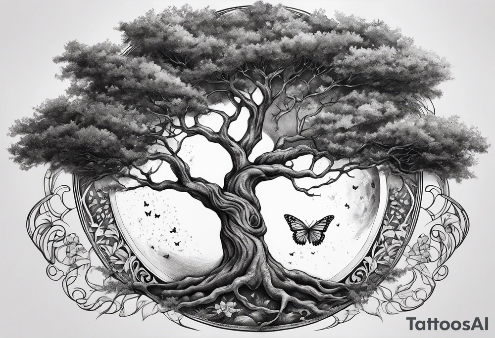 Tree of life moon and butterfly tattoo idea