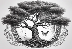 Tree of life moon and butterfly tattoo idea