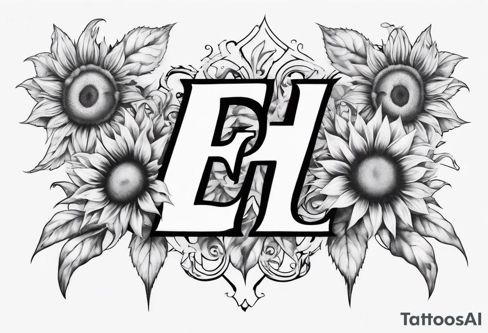 Tattoo combining the letters E and H with a sunflower tattoo idea
