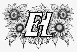 Tattoo combining the letters E and H with a sunflower tattoo idea