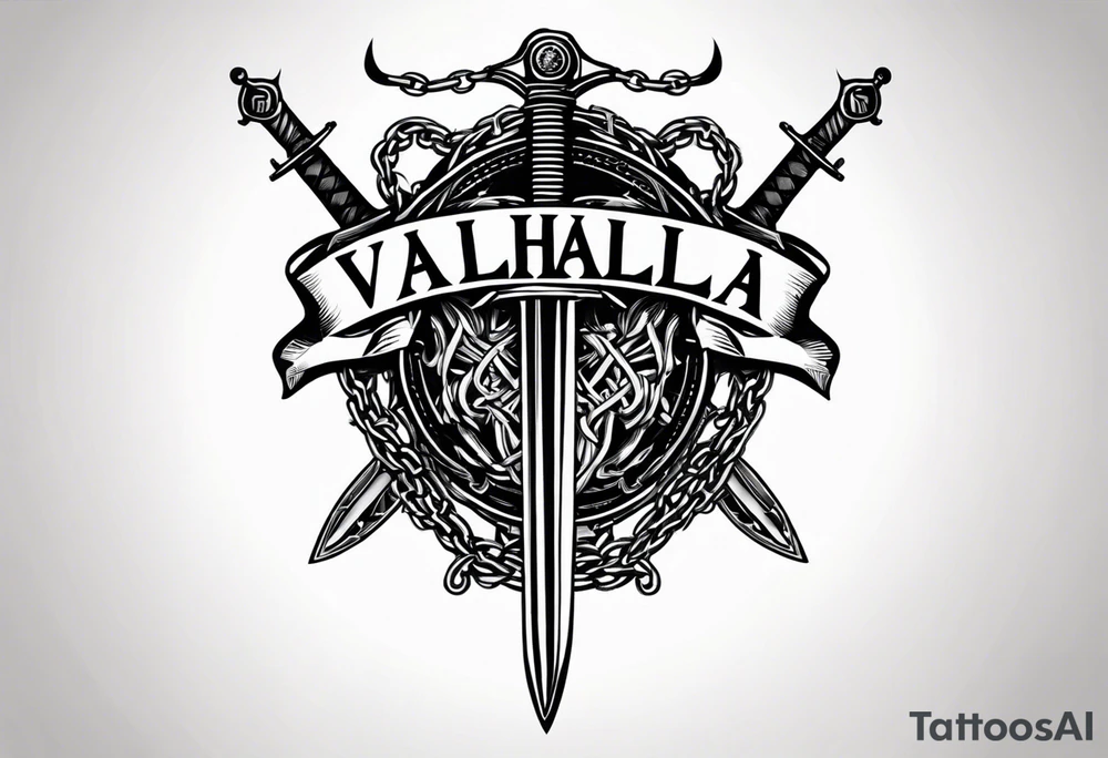 Valhalla sword shield barb wire chain tattoo idea