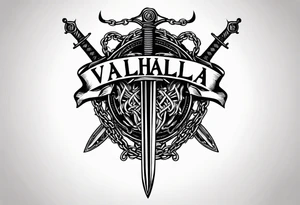 Valhalla sword shield barb wire chain tattoo idea