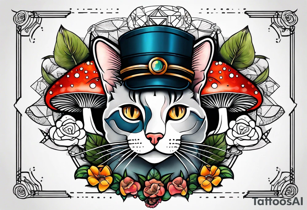 Third eye cat mushrooms tattoo idea