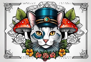 Third eye cat mushrooms tattoo idea