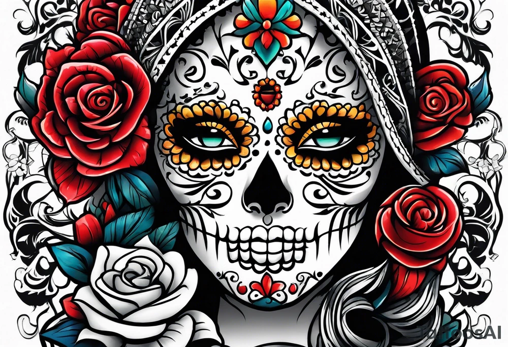 Mexico day of dead , rectangle tattoo idea