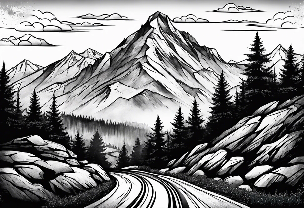 road into mountain tattoo idea