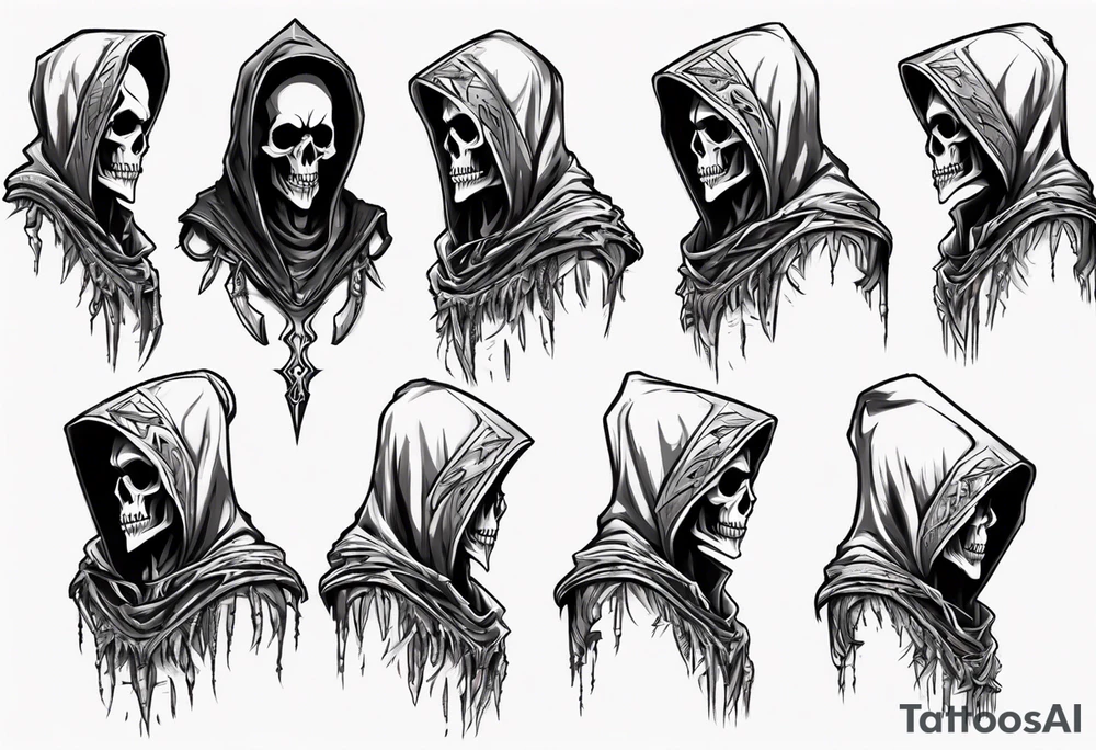 side view, hooded reaper upper body, no skull tattoo idea